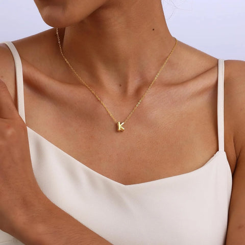 3D Bubble Initial A-Z Alphabet Mini Necklace for Women Girls Dainty Gold Plated Tiny Letter Stainless Steel Jewelry Bijoux Gift