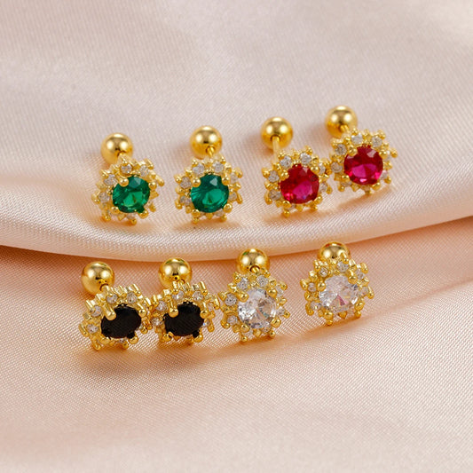 1 Pair Stainless Steel Zircon Minimal Flower Ear Stud Earrings For Women Tragus Small Cartilage Piercing Earring Korean Jewelry