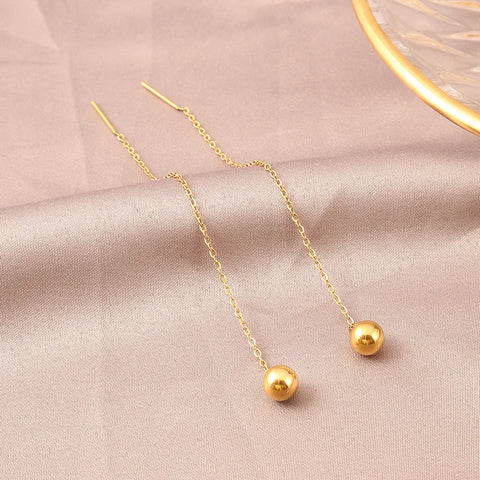 Stainless Steel Gold Color Tassel Bead Drop Earrings Trend Earrings For Women Romantic Gift Party Fashion Jewelry