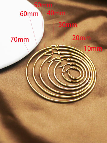 1Pairs/2Pcs 10 To 70mm Gold Color Big Round Stainless Steel Earrings Trendy Jewelry For Women