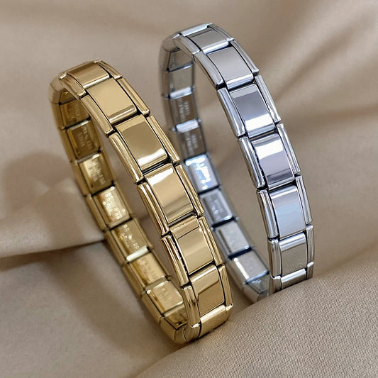 Gold Color Square Tightness Elastic Stainless Steel Bracelet Bangle for Women New Vintage Waterproof Jewelry Gifts Accessories