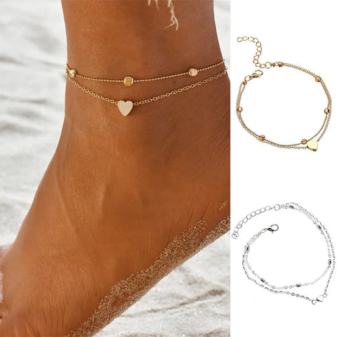 Anklets Steel Bracelet Charm Stainless Heart Ankle Love Anklet of The Rings Female Simple Retro Style Jewelry san valentin