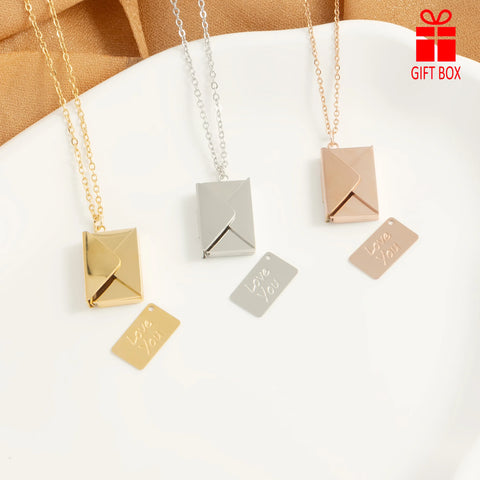 Love Card Envelope Pendant Women's Fashion Valentine's Day Stainless Steel Jewelry Gift Exquisite Gift Box Necklace