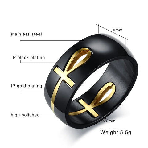 Separable Ankh Egyptian Cross Ring for Men Black Gold Color Stainless Steel Rings Key of Life Wedding Male Anel Jewelry Gifts