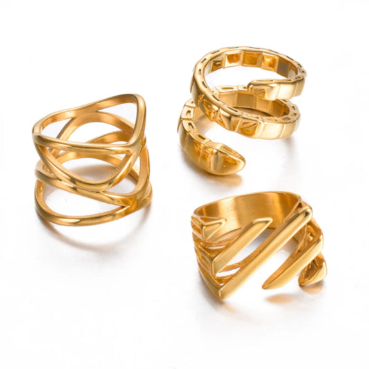 Statement Stainless Steel Mulit Layer Line Hollow Rings Wide Waterproof Jewelry for Women Coiled Serpent кольца женские