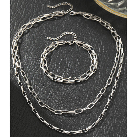 Stainless Steel Jewelry Set Bracelet Necklace Two Piece Layered Chain Design Bracelet Necklace Jewelry Set For Women Jewelry New