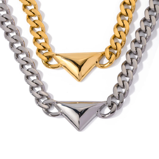 Youthway Low Key Luxury Stainless Steel Cuban Chain Geometric Triangle Necklace Unisex Unique Design Fashion Jewelry Gift