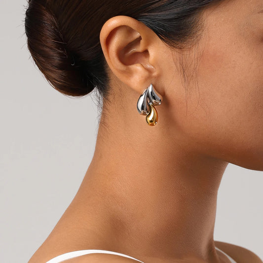 Uworld Unique Stainless Steel Geometric Water Drop Stud Earrings Personalized Metal Texture Tarnish Resistant Ear Daily Jewelry