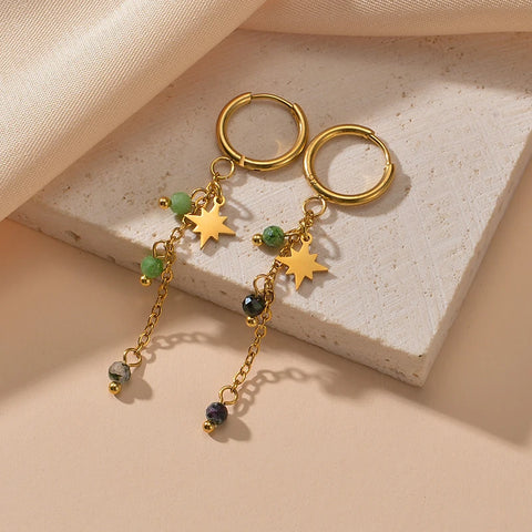 Bohemia 4 Colors Tassel Beads Earrings Vintage Stainless Steel Stars Women Drop Earrings Jewelry