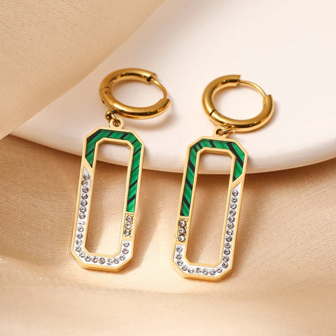 NEWBUY Wholesale Expoxy Rectangle Dangle Earrings For Women Trendy Gold Color Non-Fading Stainless Steel Party Jewelry