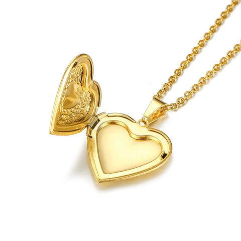 Trendy Stainless Steel Heart Locket Necklace for Women Girls, Can Be Opened Reliquary Pendant,with Family BFF Collar Jewelry