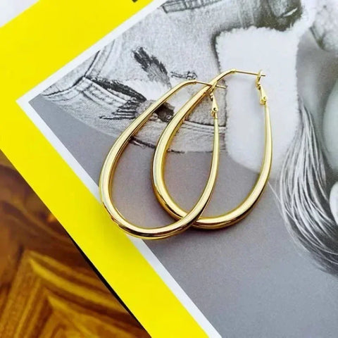 Fashion Geometric Round Big Stainless Steel Hoop Earrings for Women Jewelry Gift Exaggeration Oval Korean Earrings Accessories