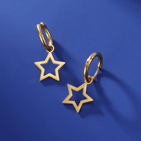 Skyrim Stainless Steel Star Drop Earrings Women Girls Gold Color Hoop Earrings Minimalist Wedding Jewelry Gift for Friends