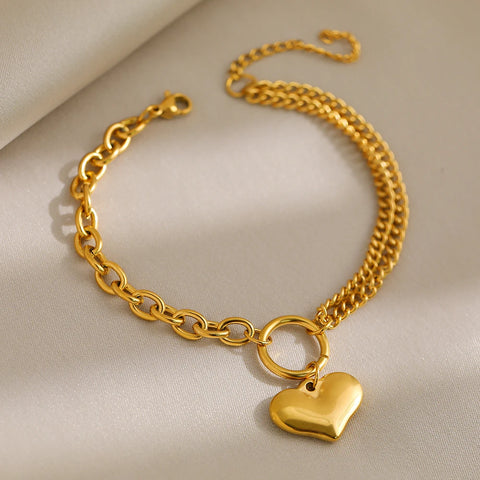 Stainless Steel Bracelets Romantic Heart Pendant Baroque Style Goth Chain Kpop Couple Bracelet For Women Jewelry y2k Accessories