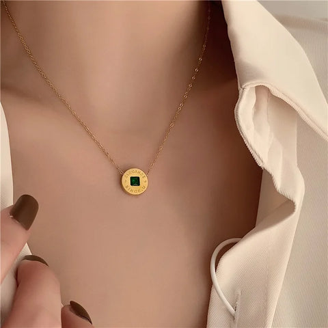 Stainless Steel PVD 18K Gold Plated Tarnish Snake Chain Green Series Zircon Necklace For Woman Jewelry Wholesale 2023 Trendy