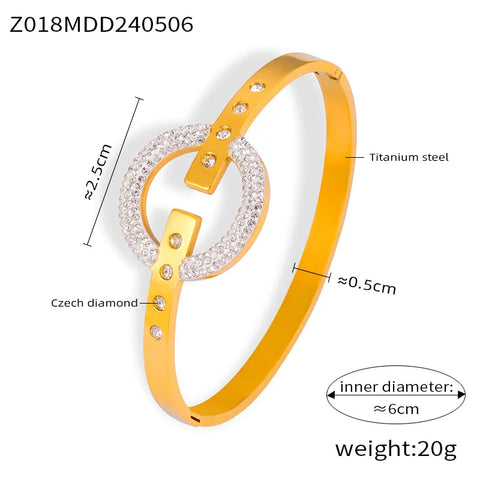 Round Ring Design Women Bracelet Luxury Shell Beaded Bangles Stylish Inlaid CZ Stainless Steel Charm Jewelry Wholesale