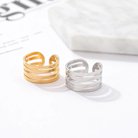 Stainless Steel Ring Simple Wide Layered Design Open Fashion Ladies Couple Adjustable Rings For Women Jewelry Aesthetic Gifts