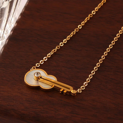 Music Guitar Pendant Necklace For Women Stainless Steel Zircon Shell Gorgeous Chain Jewelry Wholesale