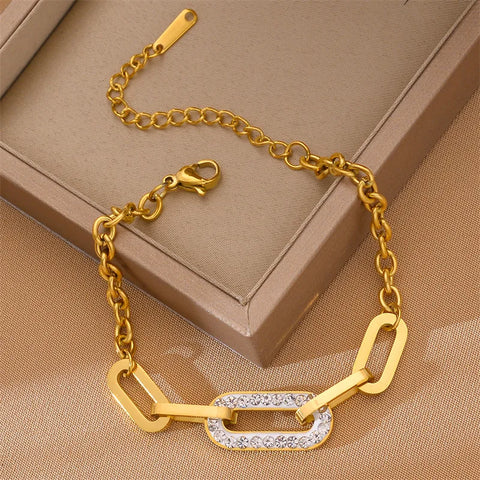 DIEYURO 316L Stainless Steel Gold Color Thick Chain Geometric Bracelet For Women High Quality Girls Wrist Jewelry Party Gifts