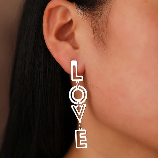 Stainless Steel Earrings 2022 Trend Fine Letters LOVE Hollow Pendants Earrings For Women Jewelry For Wife Girl Best Friends Gift