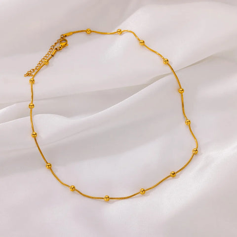 Stainless Steel Gold Color Beads Necklace For Women Thin Chain Choker 2024 Trend New Party Jewelry Collar Gift