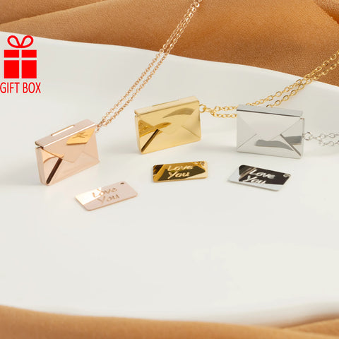 Love Card Envelope Pendant Women's Fashion Valentine's Day Stainless Steel Jewelry Gift Exquisite Gift Box Necklace