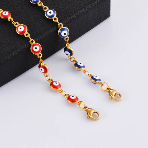 Blue Red Evil Eye Bracelet Stainless Steel Bead Lucky Turkish eye Jewelry For Women Simple Adjustable