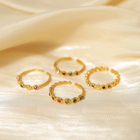 WILD & FREE Luxury Colorful Crystal Stainless Steel Rings for Women Vintage Chic Exquisite Open Ring Tarnish Free Jewelry