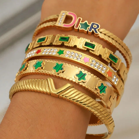 Classic Stainless Steel Metal Letter D Geometric Bracelet for Women Elegant Multicolor Star Bracelets Rust-proof Wrist Jewelry