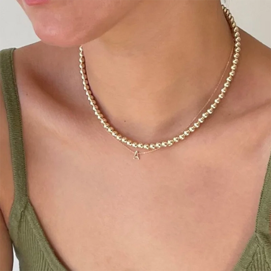 Real 14K Gold Filled Round Bead Necklace Dainty Bead Choker Handmade Pendants Tarnish Resistant Necklace Boho Women Jewelry