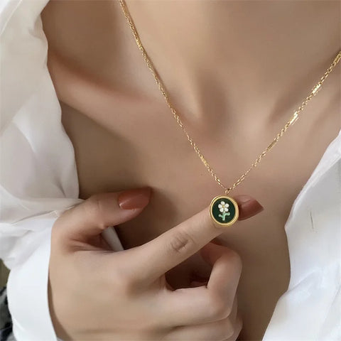 Stainless Steel PVD 18K Gold Plated Tarnish Snake Chain Green Series Zircon Necklace For Woman Jewelry Wholesale 2023 Trendy