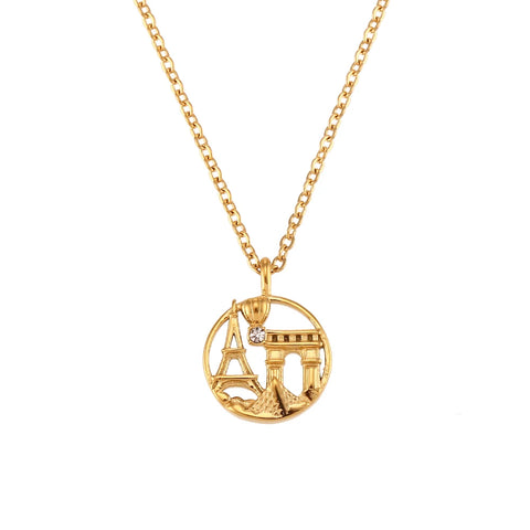 E.B.belle New In Meaningful 18K Gold Plated Stainless Steel Jewelry Famous City Paris New York Coin Necklace For Women Jewelry