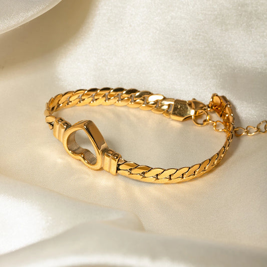 14k Gold Plated Stylish Hollow Love Heart Flat Snake Chain Bracelet Stainless Steel Women Anti Distinctive Jewelry