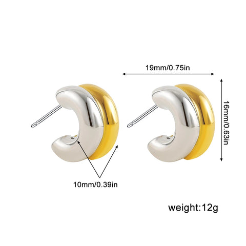 Minimalist Gold&Silver Plated Mix Color Stainless Steel Earrings for Women Double Layer C Shaped Small Hoop Earrings Jewelry