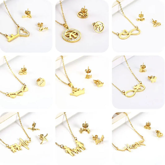 Heart Necklace Earrings Set Stainless Steel Jewelry Set Hert Lock Jewelry Sets Charm Simple Fashion Jewelry Gift chain