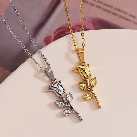 316 stainless steel fashion rose pendant necklace waterproof jewelry collarbone necklace for women jewelry gifts