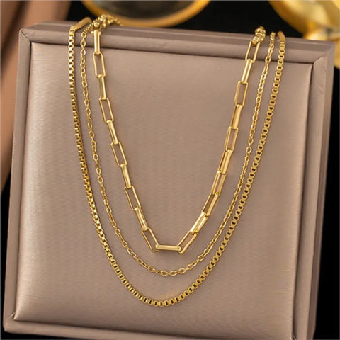 ANENJERY L316 Stainless Steel Multi Layer Necklace for Women Vintage INS Style Sweater Chain Jewery Wholesale