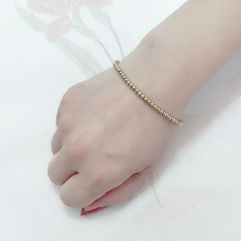 Fashion Jewelry 18K Gold Plated Waterproof Metal Ball High Quality Smooth Diameter 3/4/6/8mm Elastic Stainless Steel Bracelet