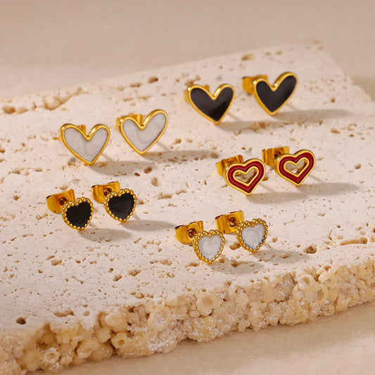 Stainless Steel Enamel Heart Earring New Women Gold Color Earrings Waterproof Wedding Jewelry Party Accessories Designed Gifts