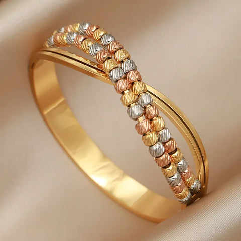 Stainless Steel Metal Beads Cross Bangles&bracelets for Women Fashion Brand Jewelry Delicate Multicolor Bangles