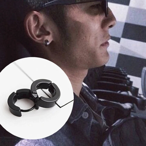 1 Pair Punk Black Multiple Styles Stainless Steel Stud Earrings For Men and Women Street Pop Hip Hop Gothic Ear Jewelry