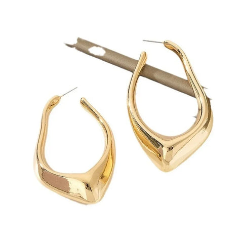 Classic Minimalism Geometric Irregularity Hoop Earrings for Women Retro Gold Color Stainless Steel Drop Dangle Jewelry Accessory