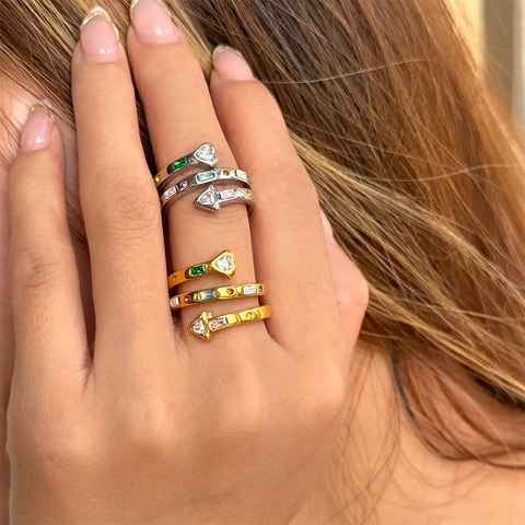 Multicolored stone spiral rings stainless steel rings for women statement stainless steel jewelry new in 2024 waterproof