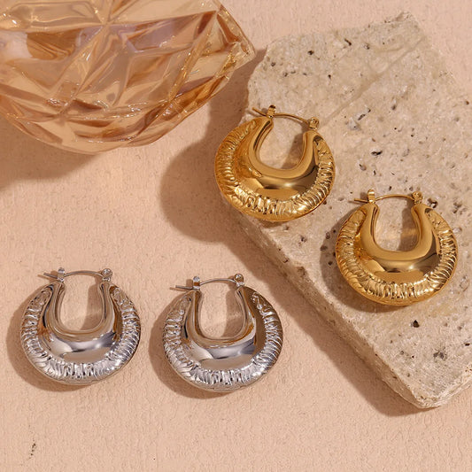 Stylish Unique Stainless Steel Geometric Statement Waterproof Earrings Creative Metal Gold Color Temperament Jewelry Women