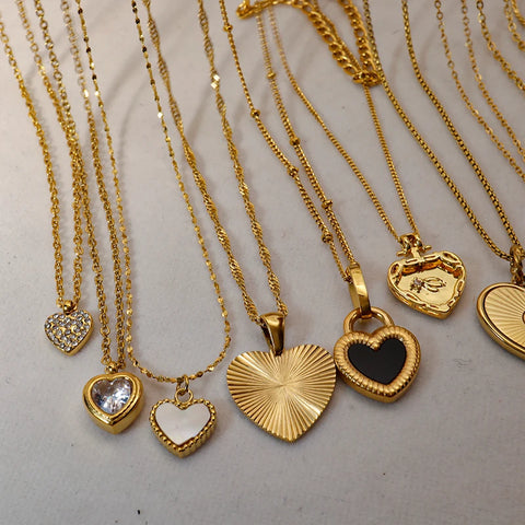 WILD & FREE Trendy Stainless Steel Heart Pendant Necklaces for Women Classic Simple Gold Plated Waterproof Jewelry Gifts