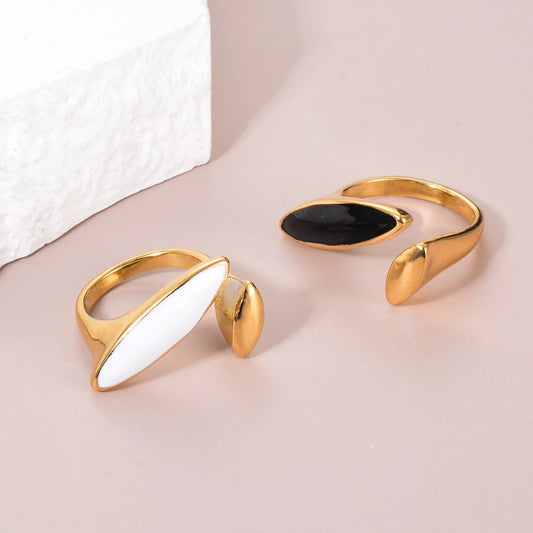 Vintage Stainless Steel Enamel Ring Irregular Design Waterproof Charm Ring for Women Statement Fashion Jewelry