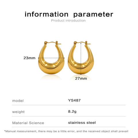 USENSET Oval U Shape Stainless Steel Hoop Earrings For Women High Polished Circle Earrings Statement Jewelry Gifts Waterproof