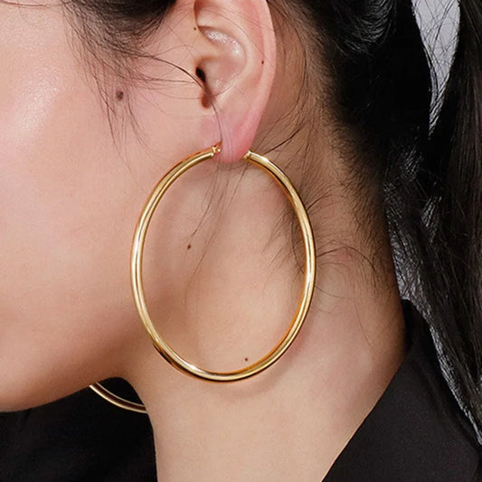 Large Oversized tube hoop earrings stainless steel statement hoop earrings for women minimalist jewelry non tarnish jewelry 2023