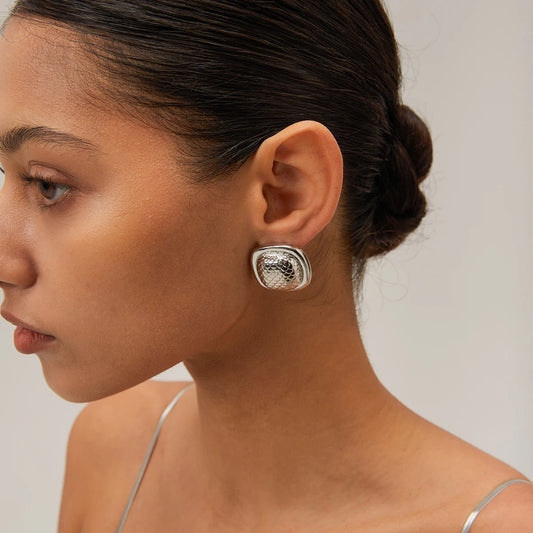 Uworld Stainless Steel Square Fish Scales Earrings Charm Gold Color Trendy Fashion Elegant Jewelry for Women Valentines Gift