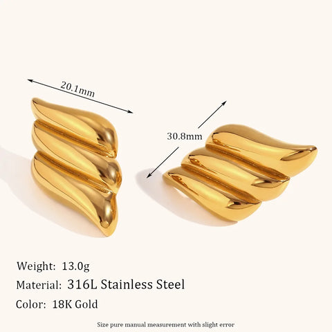 Miranda Waterproof Smooth Stainless Steel Geometric Three-tiered Wings Earrings for Women Statement Gold Color Women Jewelry